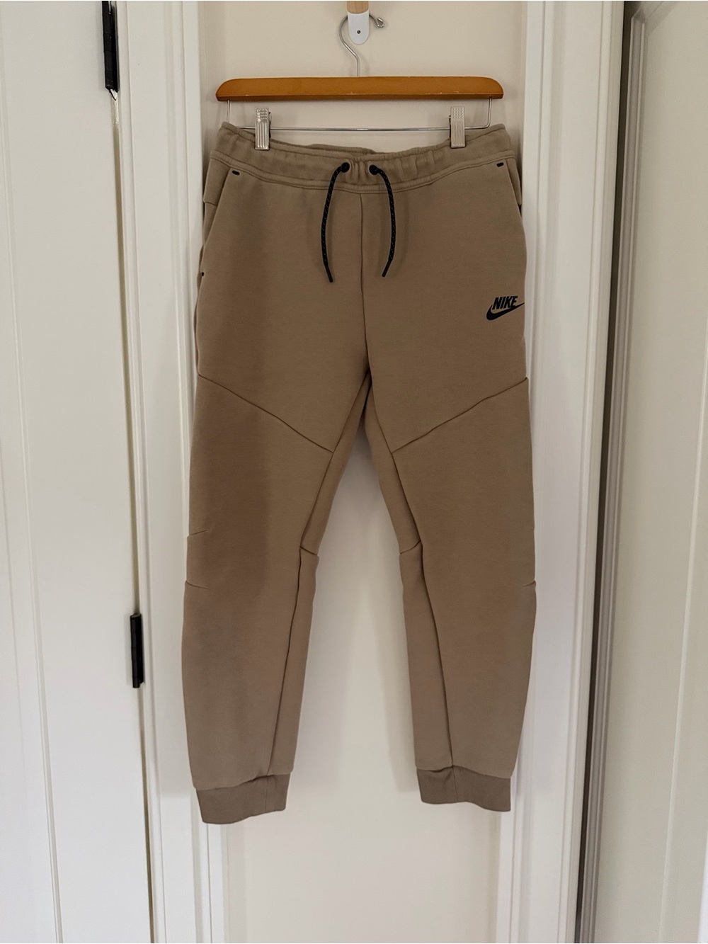 Nike Tech Beige Tan Joggers with Black Zip Detail boys XL